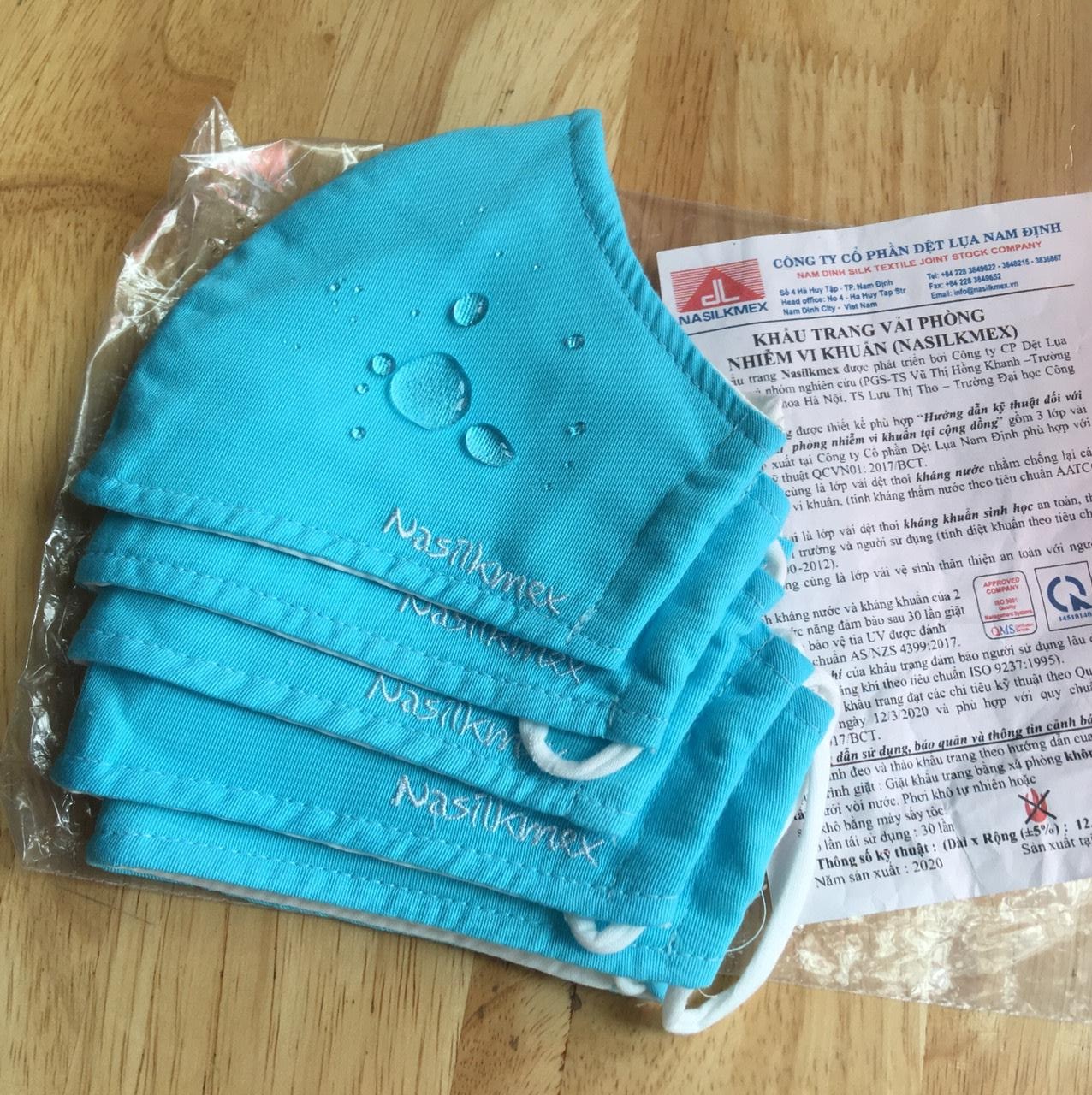 Combo 5 Khẩu trang vải chống nước đi mưa kháng khuẩn 3 lớp Dệt Lụa Nam Định