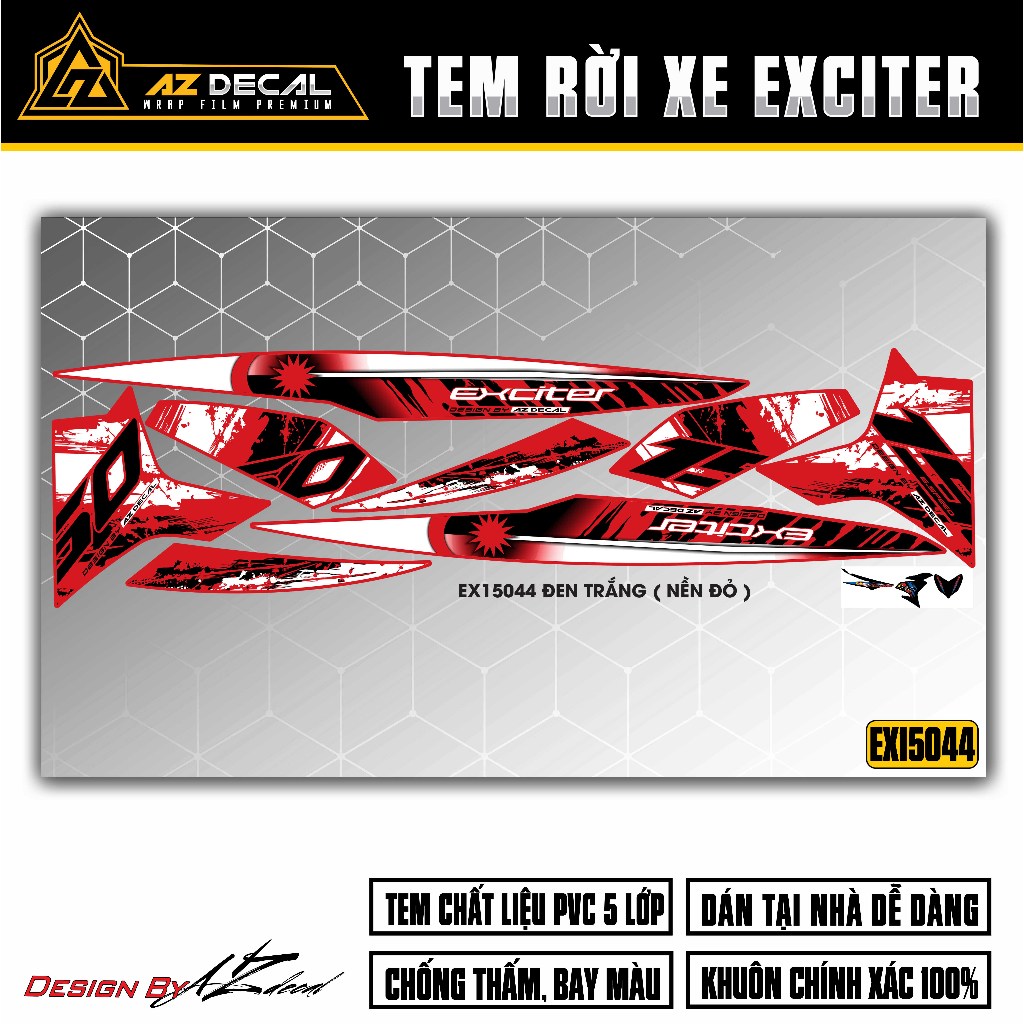 Tem Exciter 150 Mẫu Malaysia Mới | EX15044 | Team Decal Rời Hình Dán Xe Máy Ex150 Xanh Đỏ Đen Trắng 