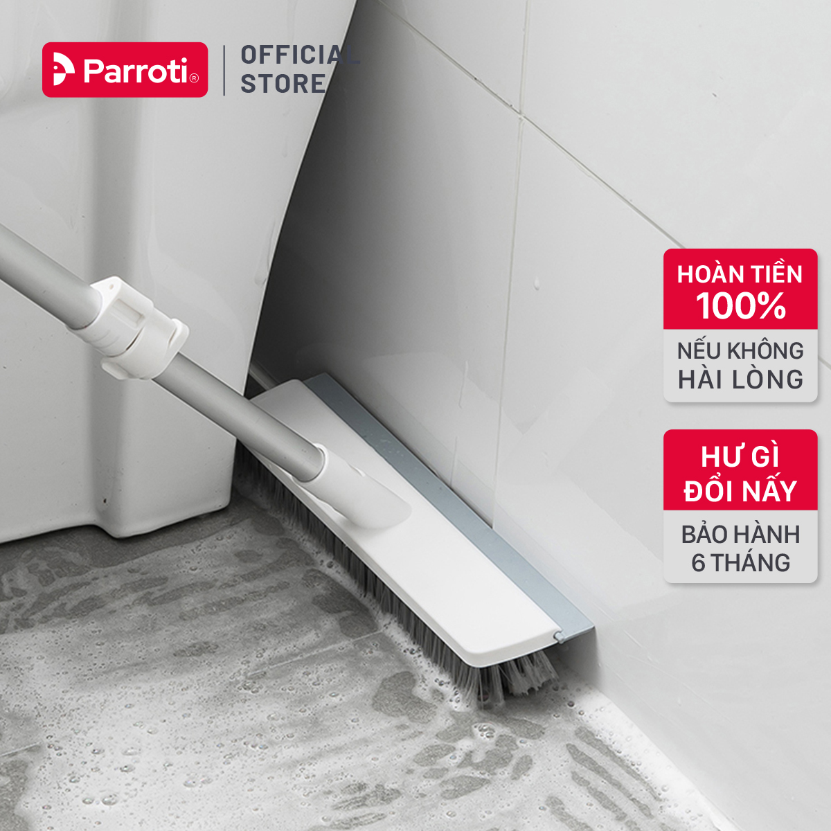 Cây chà sàn nhà tắm thông minh chổi chà sàn đa năng 2 trong 1 cọ sàn và gạt nước – Parroti Easy ES02