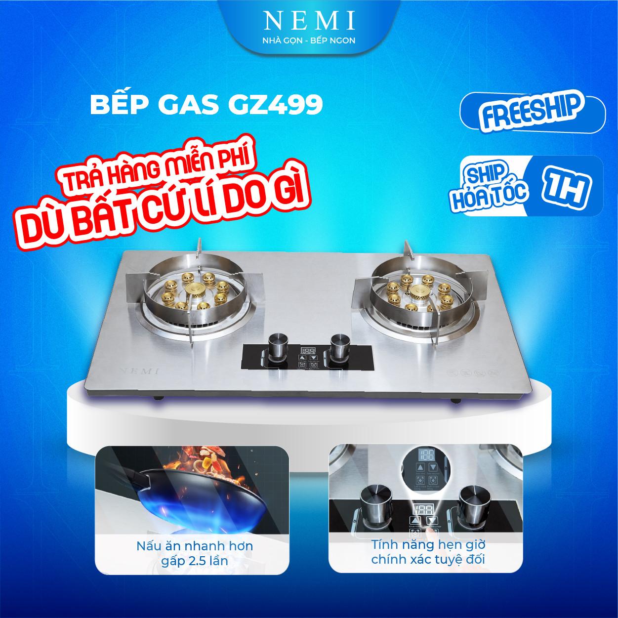 Bếp Gas Đôi Âm Dương NEMI GZ499 9 Đầu Đốt Bằng Đồng Đi Kèm Tính Năng Hẹn Giờ Lắp Đặt Được Cả Âm Lẫn 