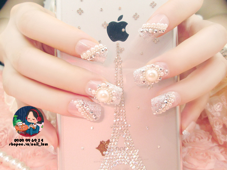 [HCM]Móng Giả – Nail 3D Dài – Đính Đá [Sẵn Keo – Đóng Hộp 24 Mẫu Đủ Size]