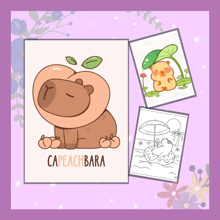 Tranh Tô Màu Capybara Cho Bé Size A4 A5 Tranh Cho Bé Tập Tô Màu Sáng Tạo Umena