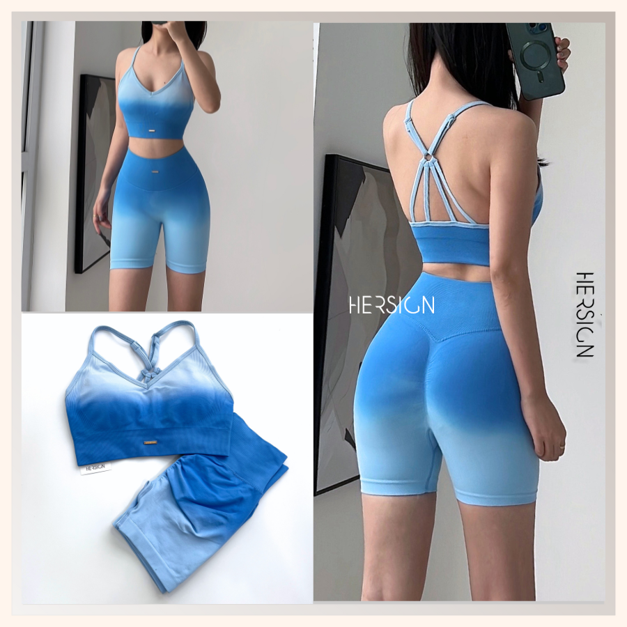 Bộ đồ tập gym nữ ombre Set tập yoga Áo 2 dây quần short nữ HERSIGN-SET149