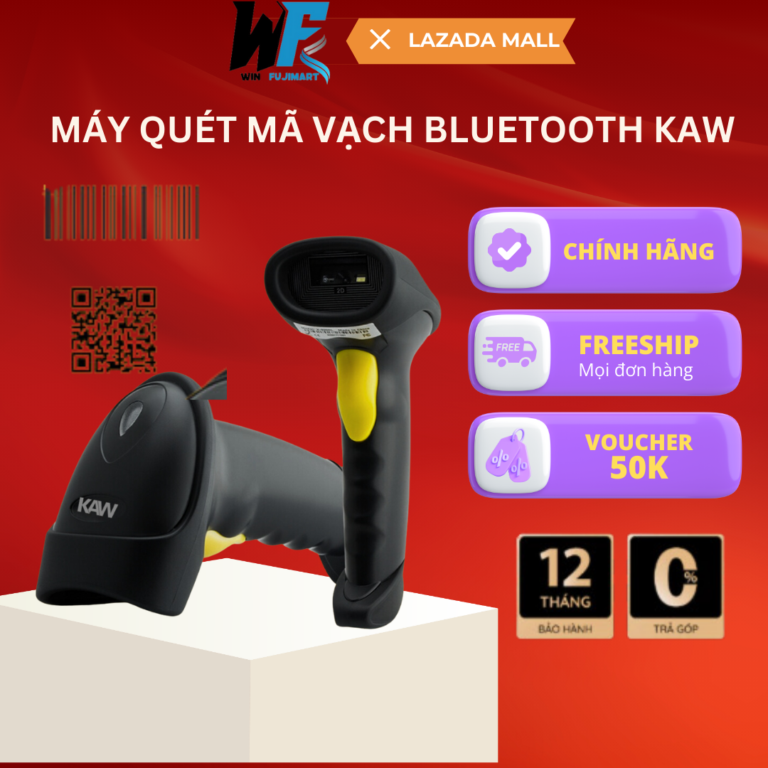 Máy Quét Mã Vạch KAW 1D 2D Không Dây Máy Đọc Mã Vạch dùng trên Điện thoại Bluetooth 5.0 Quét Mã Vạch