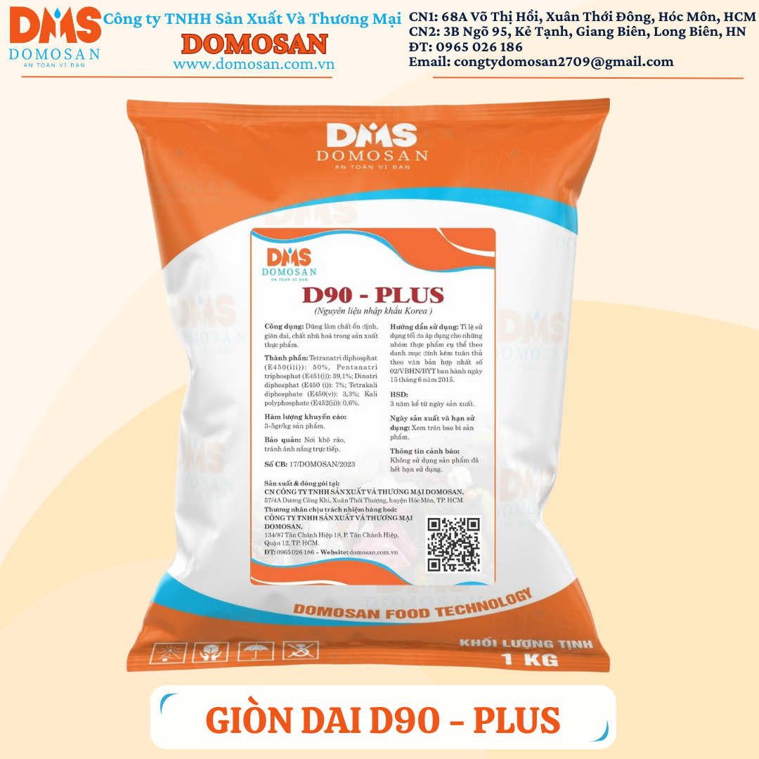 1KG GIÒN DAI D90 PLUS - PHỤ GIA TẠO GIÒN DAI KẾT DÍNH GIÒ CHẢ XÚC XÍCH CHẢ CÁ NEM CHUA THAY THẾ HÀN