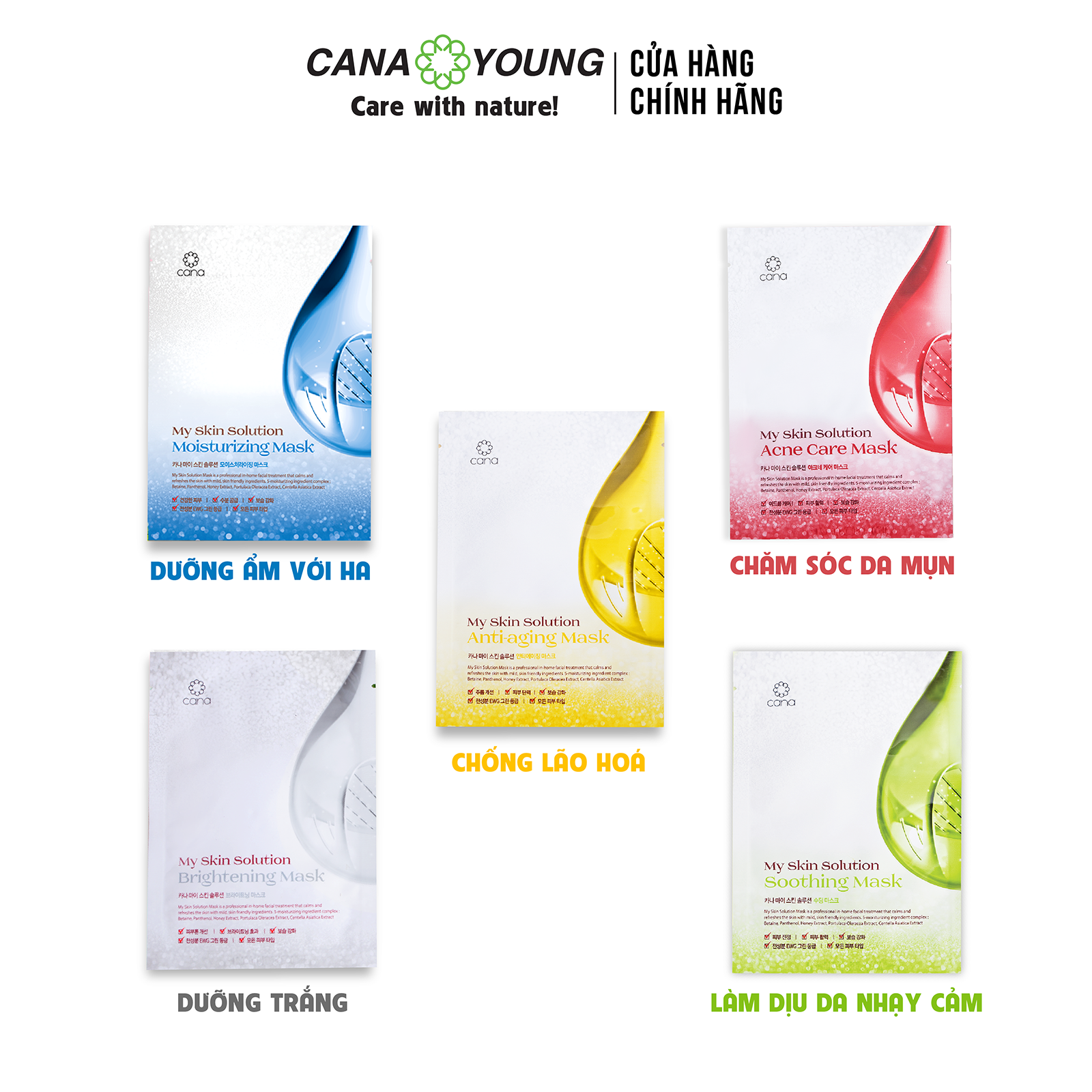 Set 5 Mặt Nạ Giấy Dưỡng Da Hàn Quốc Cana My Skin Solution (5 Miếng/5 Loại/1 Set)