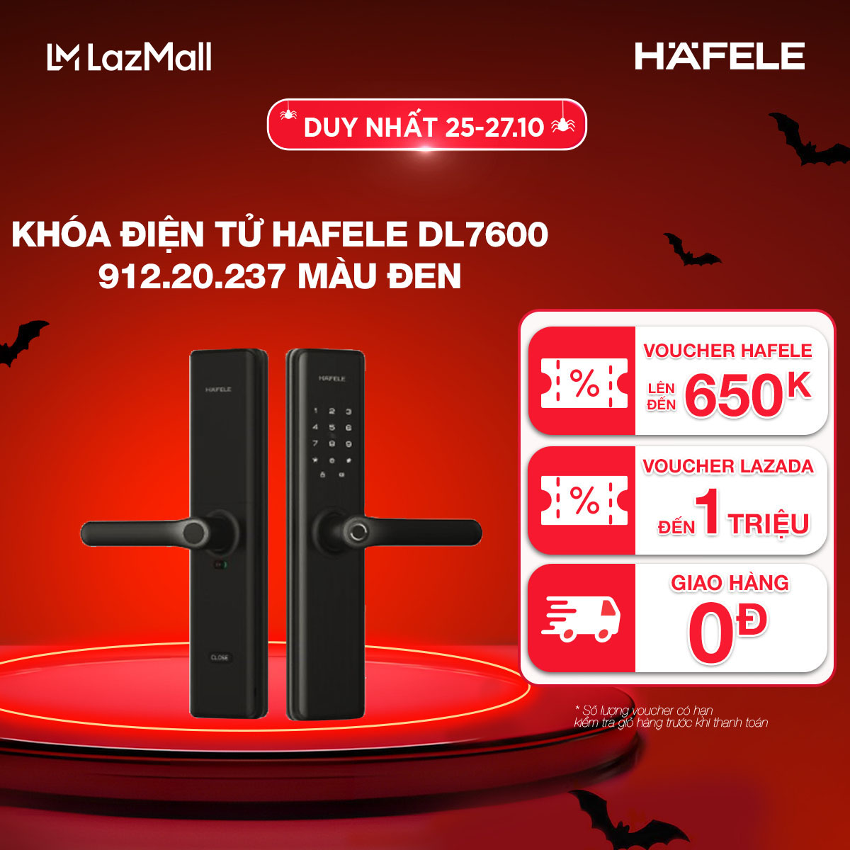 [MIỄN PHÍ LẮP ĐẶT] Khóa điện tử Hafele DL7600 - 91220237 màu đen