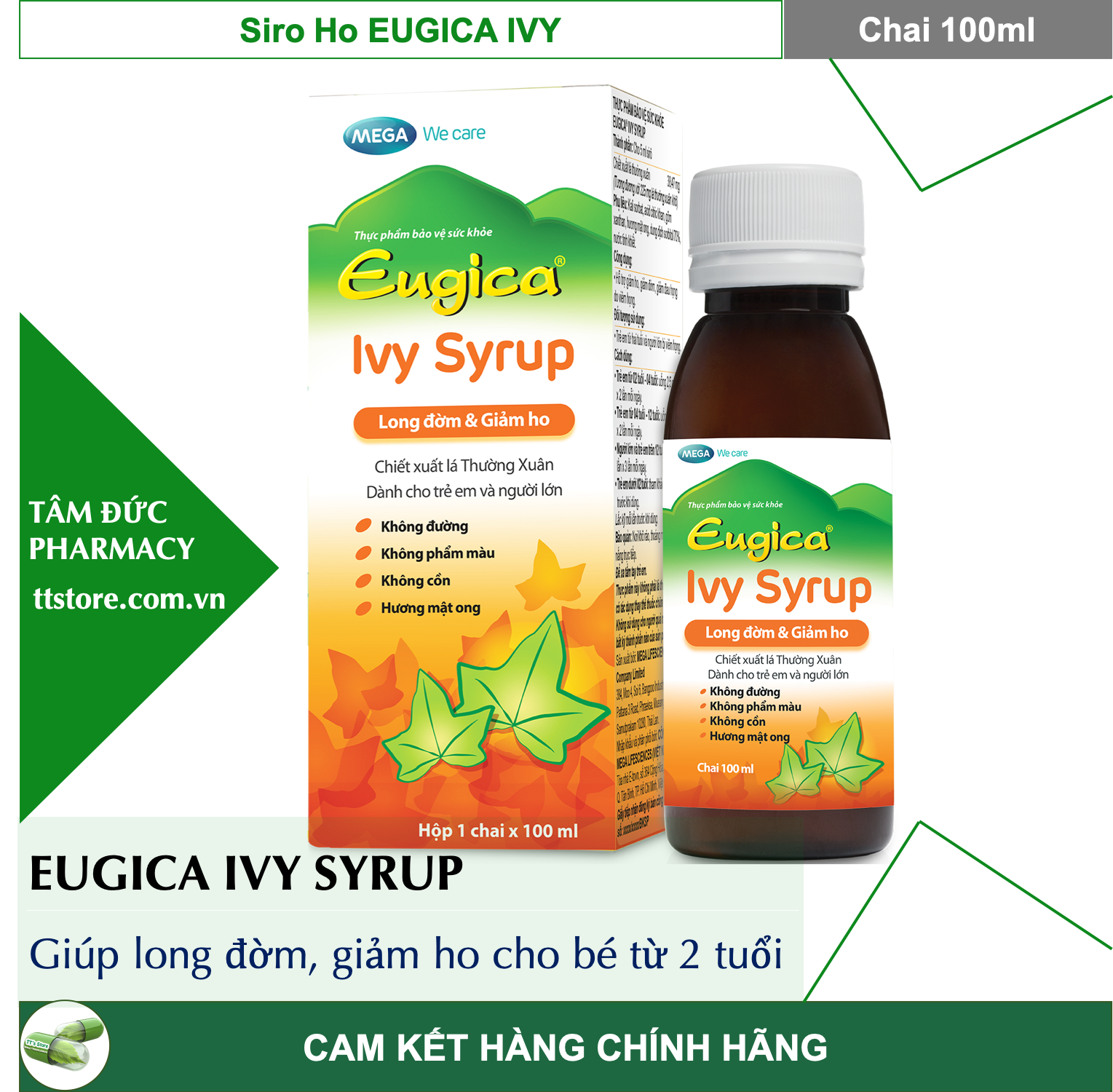 Siro Ho EUGICA IVY [Chai 100ml] - Chiết xuất Cao Lá Thường Xuân - Giảm ho Long đờm cho trẻ từ 2 tuổi