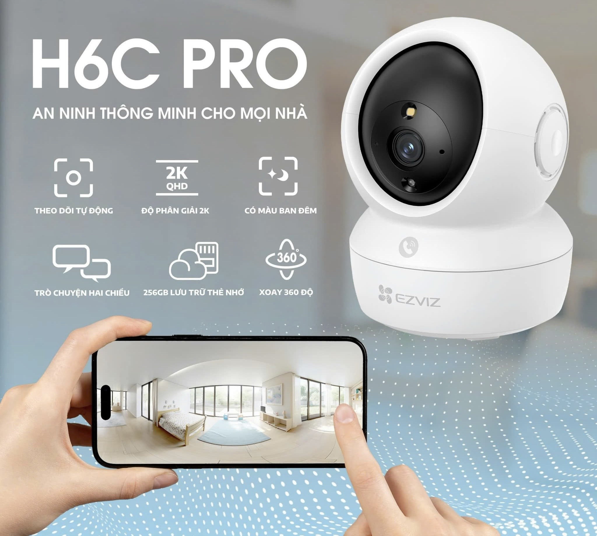 Camera Wifi EZVIZ H6C PRO 4MP 2K+/H6C PRO 2MP Trong Nhà Xoay 360 Độ Chạm để gọi điện Đàm thoại 2 chi
