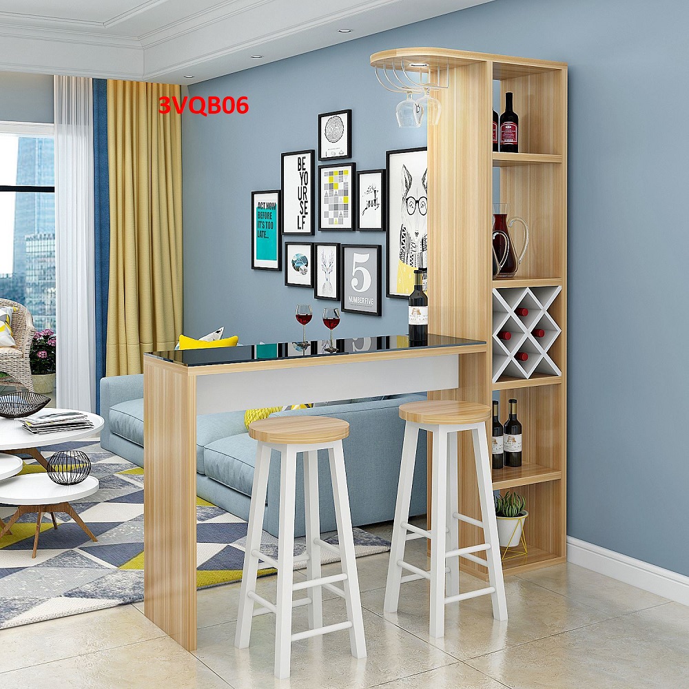 Quầy bar mini quầy bar kiêm vách ngăn phòng khách nhà bếp 3VQB06 ( Không kèm ghế )