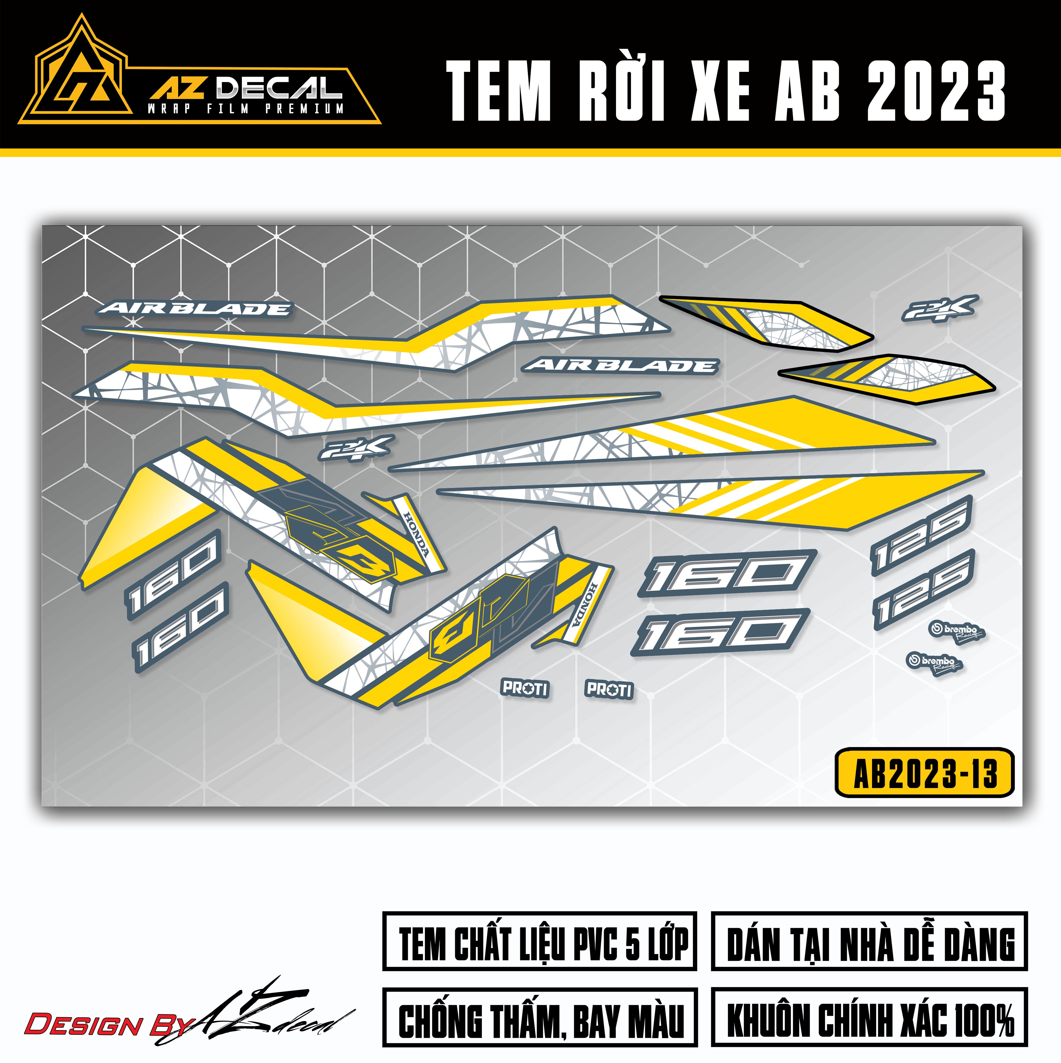 Tem AirBlade 2023 Thiết Kế Mới Lạ | AB2023-13 | Team Decal Hình Dán Xe Máy AB Air Blade 125 160 Đỏ Đ
