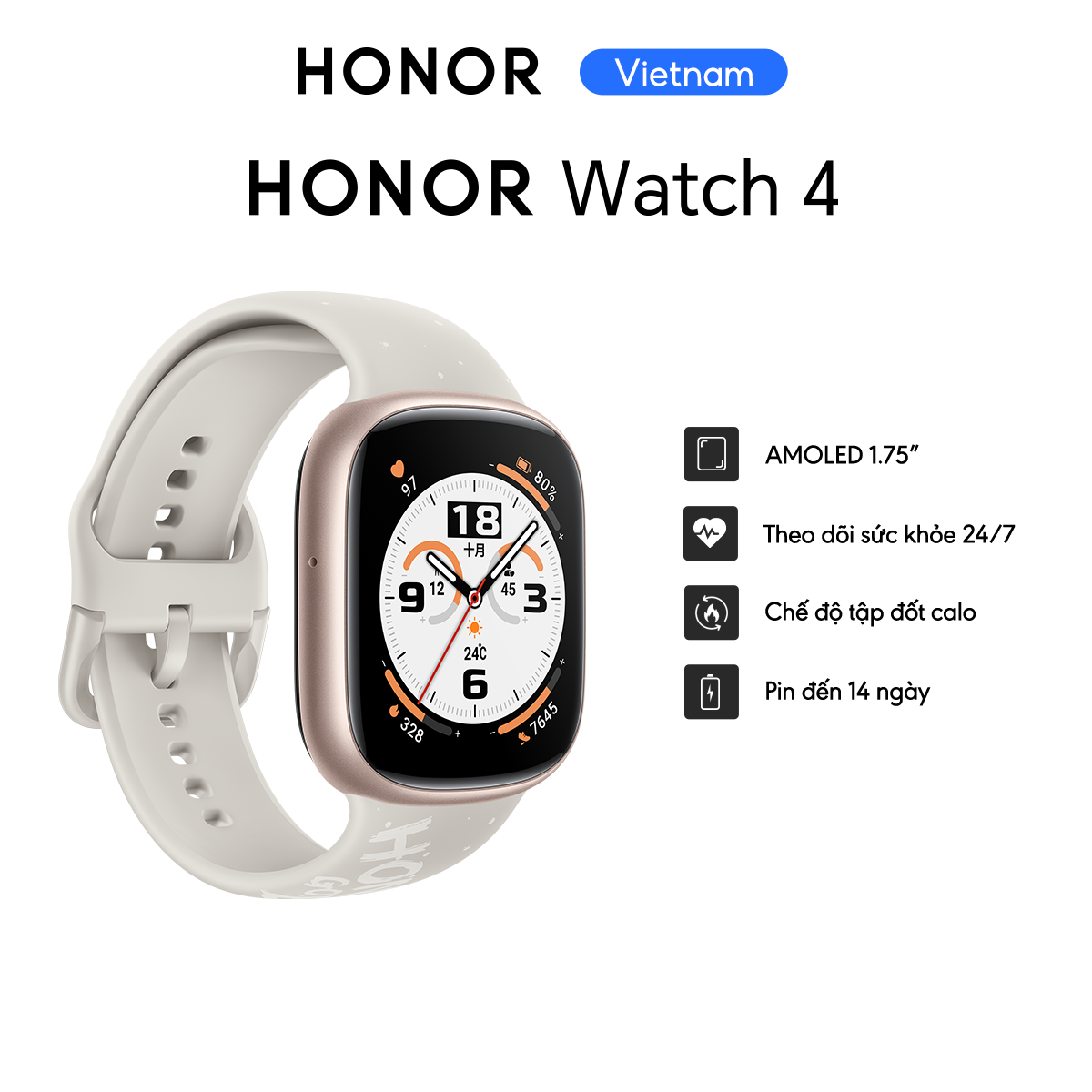 Đồng hồ thông minh Honor Watch 4 | Màn hình 1.75" AMOLED Pin 14 ngày Nghe gọi Bluetooth | BH 12 Thán