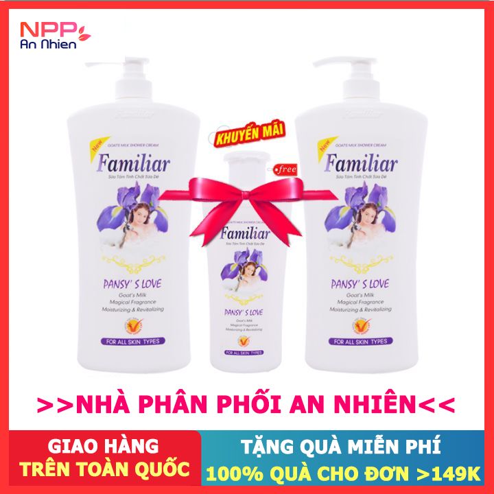 Combo 2 Sữa Tắm Tinh Chất Sữa Dê Familiar Hương Pansys Love 1.2 Lít (Tặng Kèm Chai 250Ml) - Npp An Nhiên