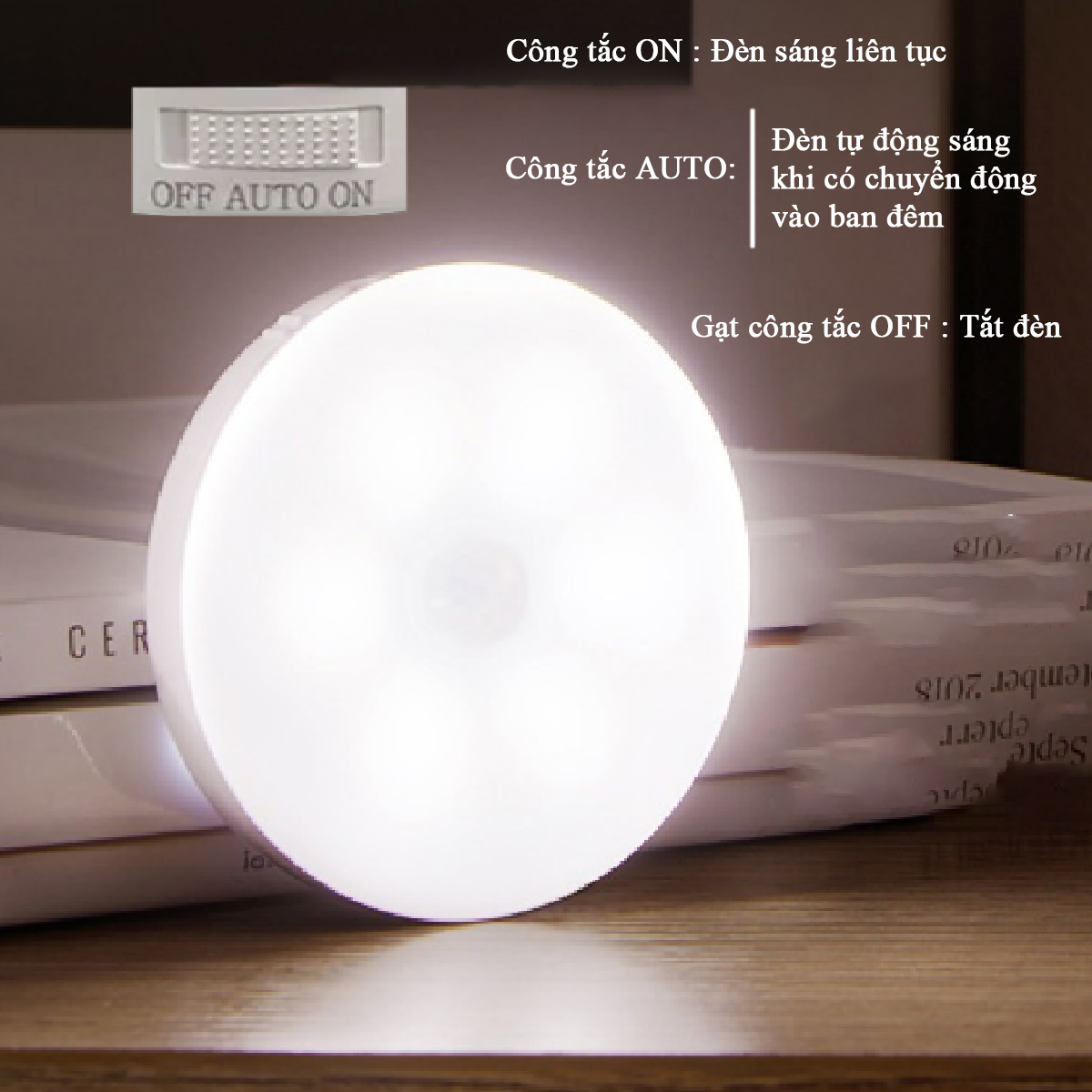 Đèn LED cảm ứng chuyển động trong bóng tốicông tắc điều chỉnh sử dụng pin sạc cao cấptặng cáp sạc