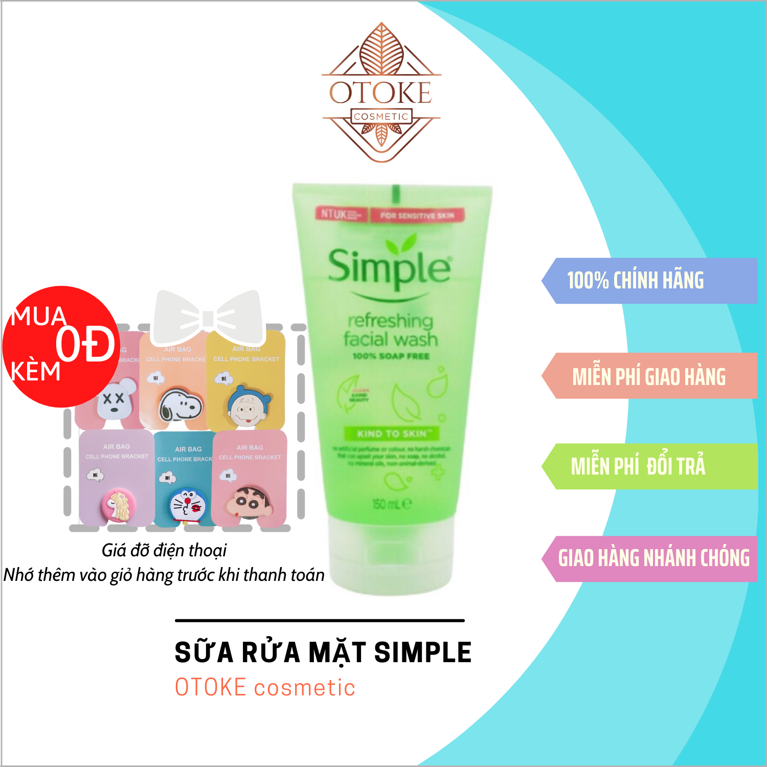 Sữa Rửa Mặt Simple Gel Kind To Skin Refreshing Facial Wash Gel 150ml xuất xứ Vương Quốc Anh