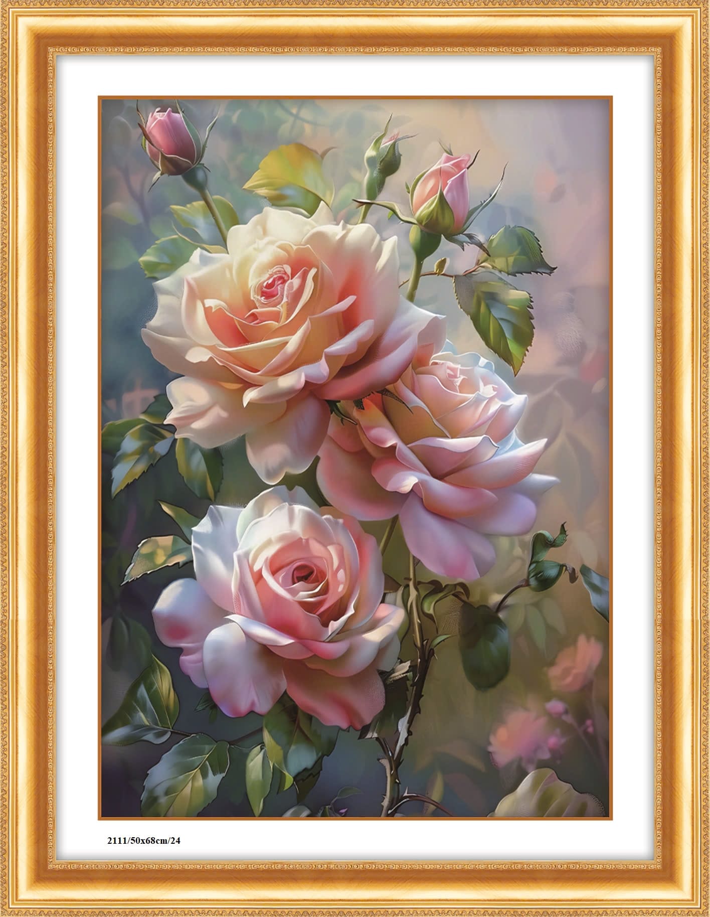 PHÔI Tranh thêu chữ thập phong cảnh hoa hồng 2111 - 50*68cm - thêu kín
