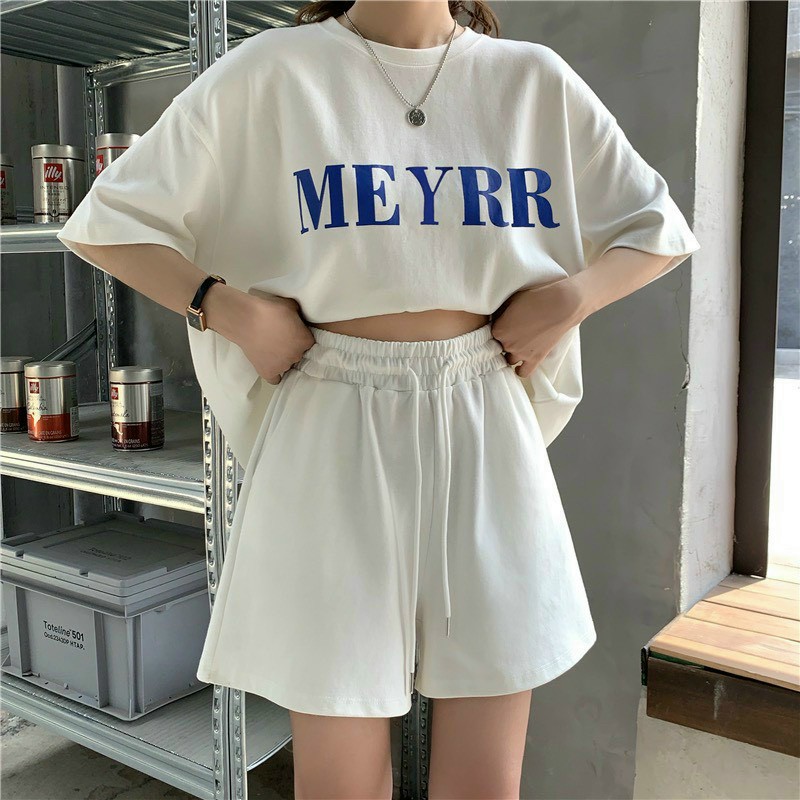 Set đồ bộ nữ in chữ MEYRR Hàn Quốc cực xinh chất cotton mát mẻ dày đẹp ( Áo phông + quần short )