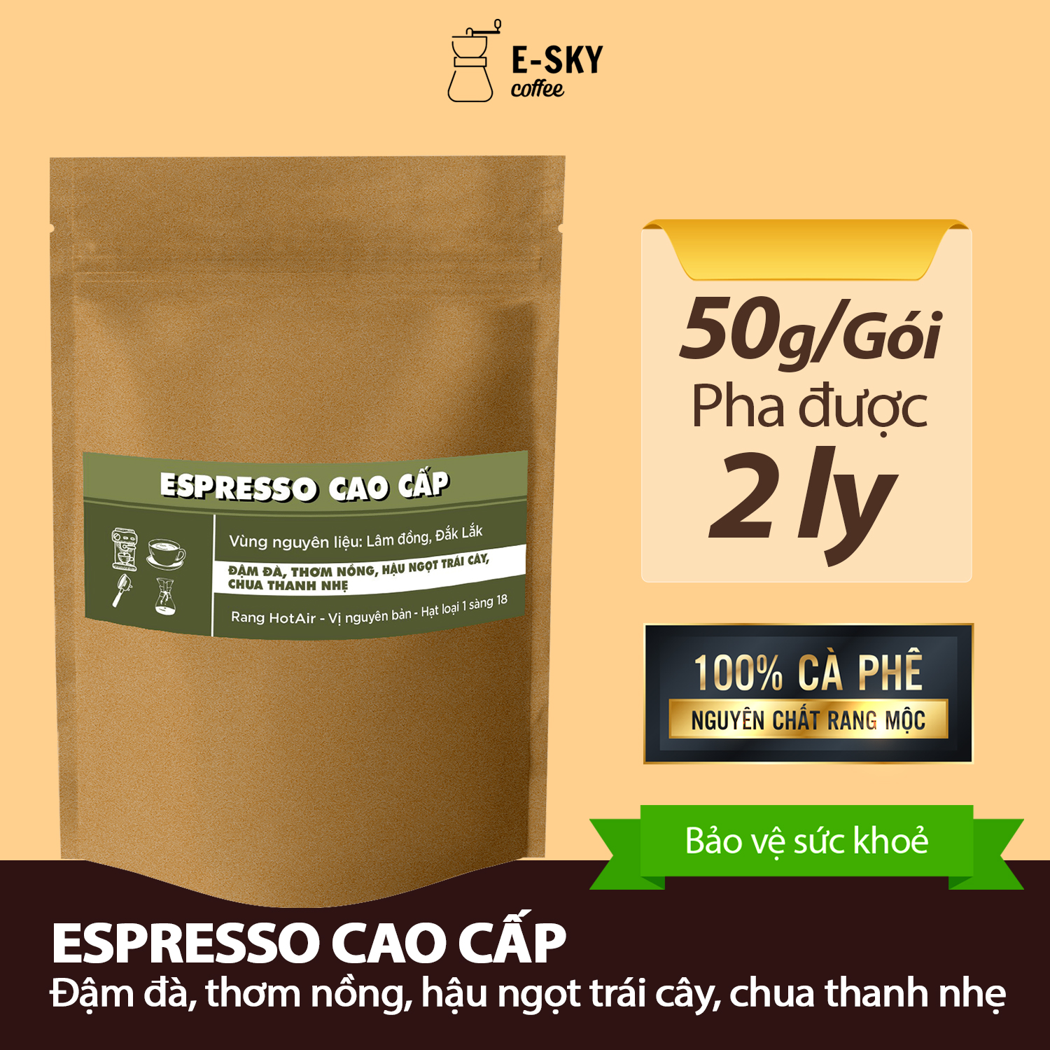 Cà Phê Rang Xay Nguyên Chất Espresso E-sky Coffee Cafe Pha Máy 250g-500g