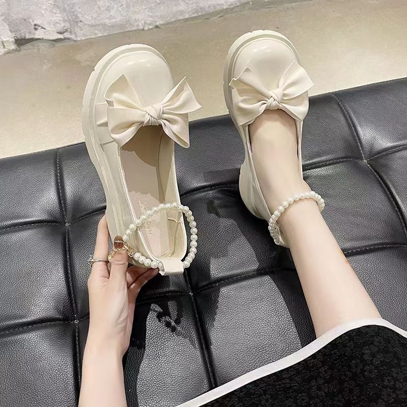 [Hoàn Tiền 15%]Giày Lolita Nữ Thắt Nơ Quai Ngọc  Giày búp bê nữ mũi tròn đế cao 5p phong cách hàn qu