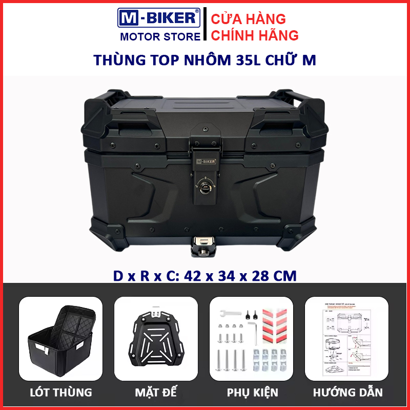 Thùng nhôm xe máy thùng nhôm gắn xe tay ga xe phân khối lớn dung tích 22L 28L 35L 36L 45L 55L