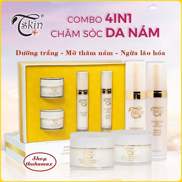 Kem Trắng Da Giảm Thâm Nám Dưỡng Da Tskin Chuyên Sâu Hiệu Quả Với Bộ Combo 4 In 1