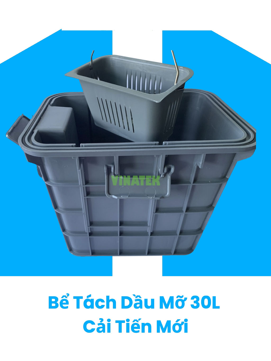 Bể Tách Dầu Mỡ Gia Đình Hàng Mới Vinatek 30L Khoá Lắp An Toàn Bẫy Mỡ Thông Minh Vật Liệu PE Cao Cấp