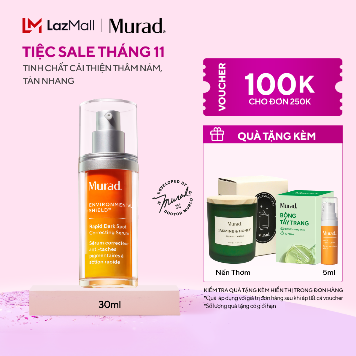 Tinh chất làm mờ vết nám và giảm sự hình thành đốm nâu Murad Rapid Dark Spot Correcting Serum 30ml