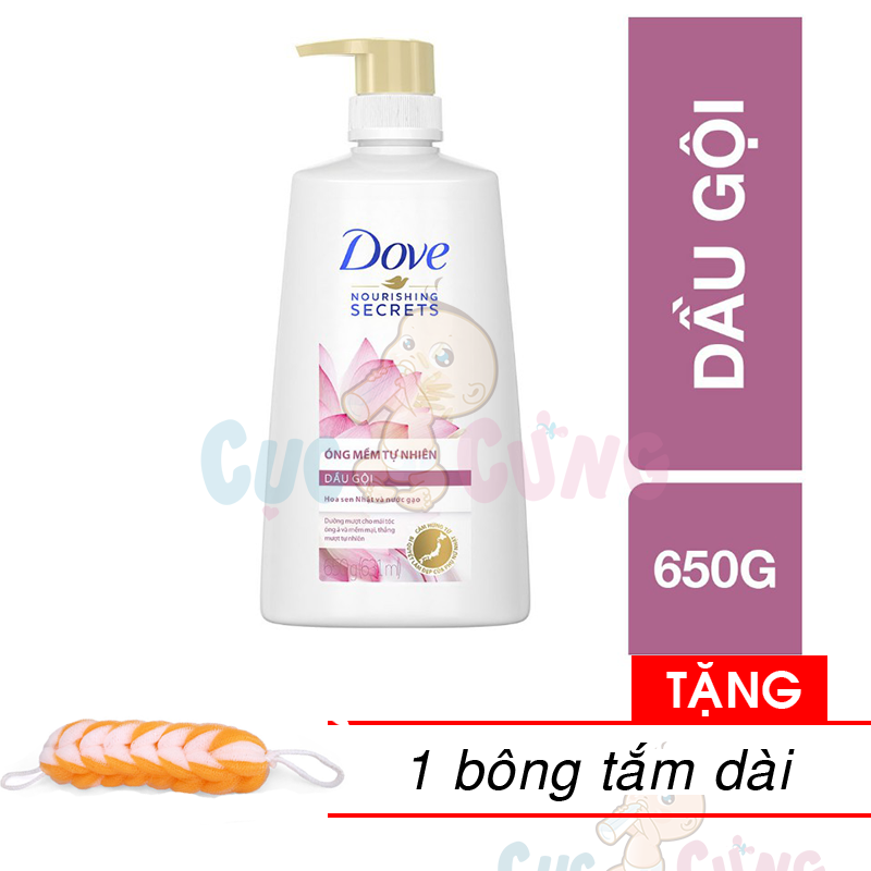 Combo 2 Chai Dầu Gội Dove Thiên Nhiên Óng Mềm Tự Nhiên Chai 650G Tặng Bông Tắm Màu Ngẫu Nhiên