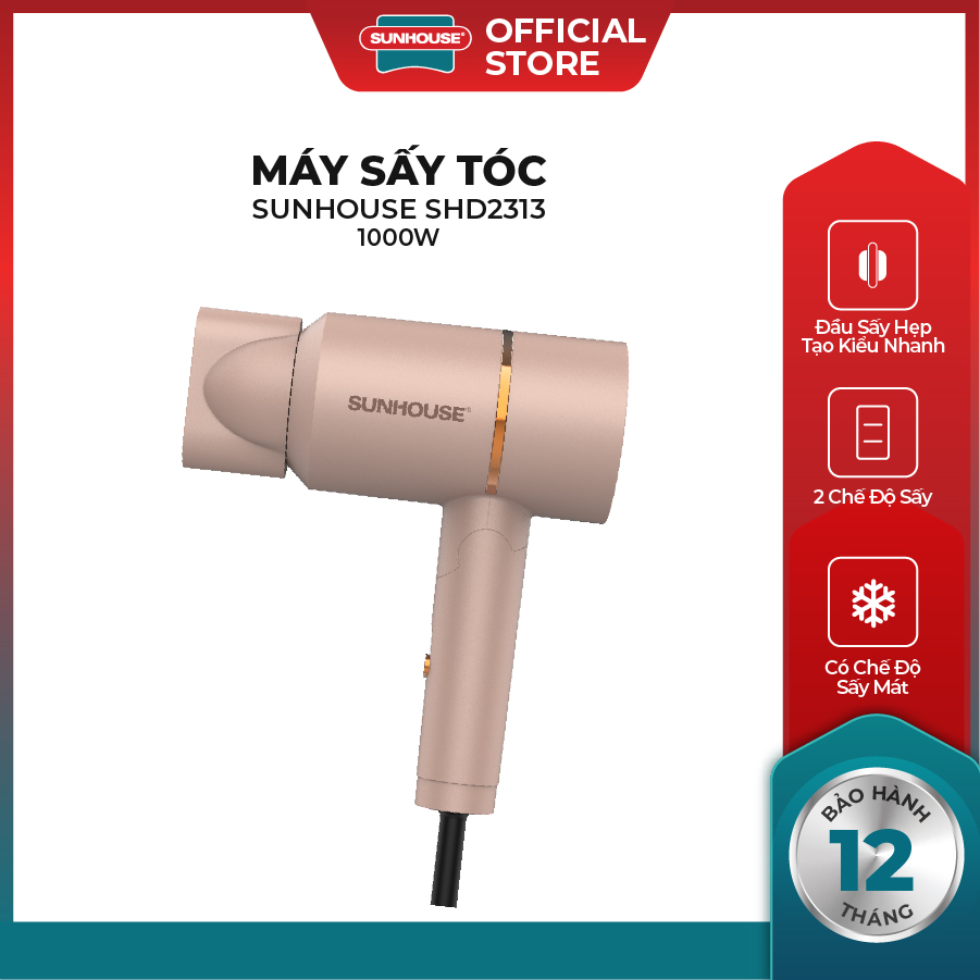Máy sấy tóc SUNHOUSE SHD2313 - Công suất 1000W - 2 tốc độ - Có thể gấp gọn - Bảo hành 12 tháng.
