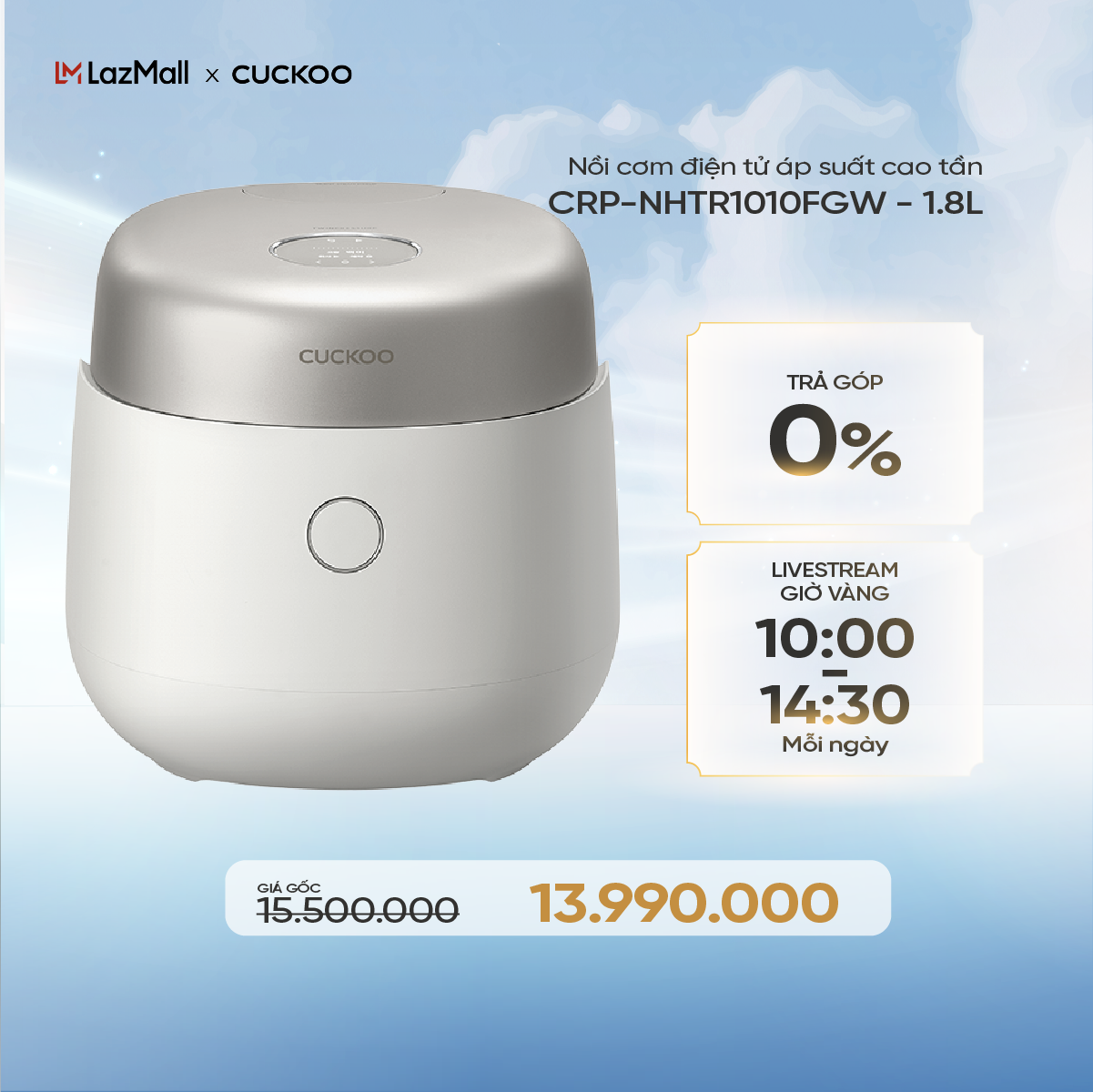 Nồi cơm điện áp suất kép cao tần Cuckoo 1.8L CRP-NHTR1010FGW- công nghệ áp suất xi lanh hiện đ
