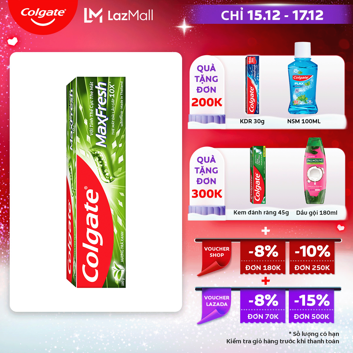 [Chỉ 15.12 - 17.12_Áp Voucher giảm thêm đến 23%]Kem đánh răng Colgate Maxfresh hương bạc hà the mát 