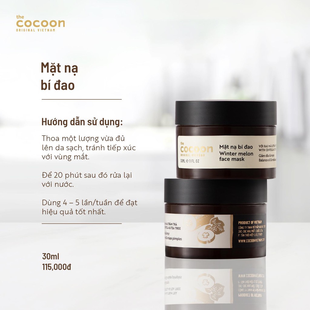 [CHÍNH HÃNG] Mặt nạ bí đao Cocoon 30ml giải pháp mới cho da dầu và mụn ẩn cấp ẩm cho da mang lại làn da mịn màng và căng bóng