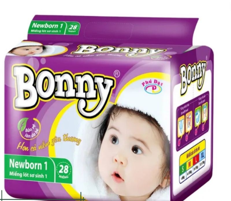 Miếng tã dán sơ sinh Newborn 1 BONNY túi 28 miếng mềm mỏng