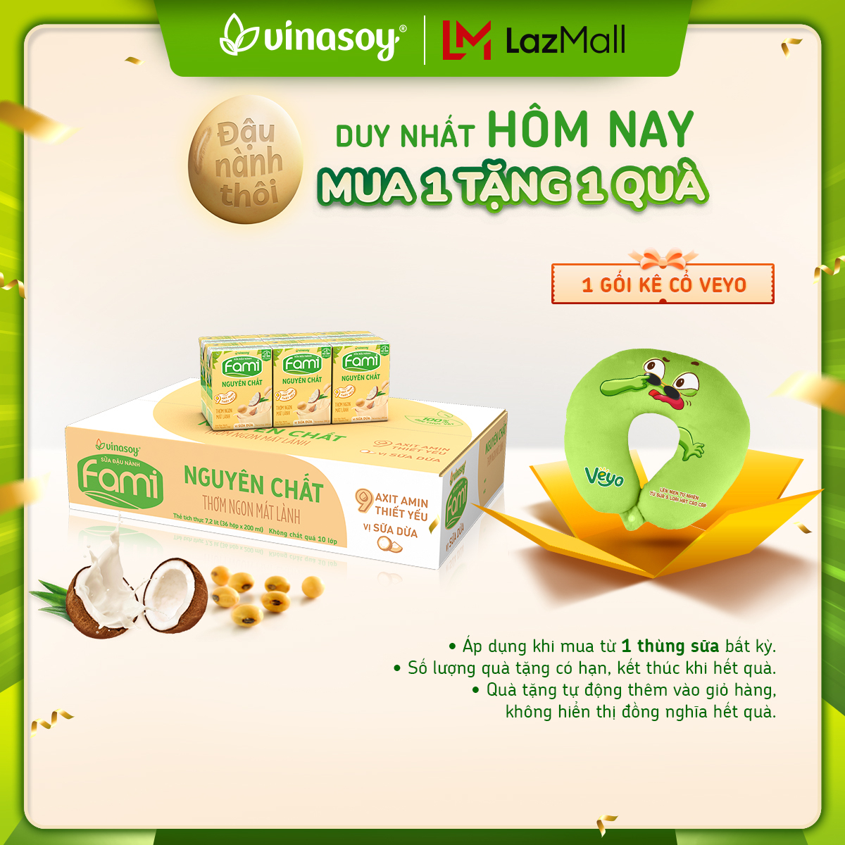 Thùng sữa đậu nành Fami Nguyên Chất vị Sữa dừa (36 hộp x 200ml)