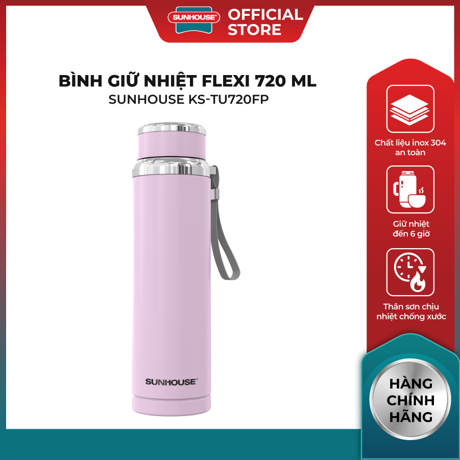 Bình giữ nhiệt Flexi Sunhouse KS-TU720FI/FP/FW - Dung tích 720 ml - Thân inox 304 chịu nhiệt chống x