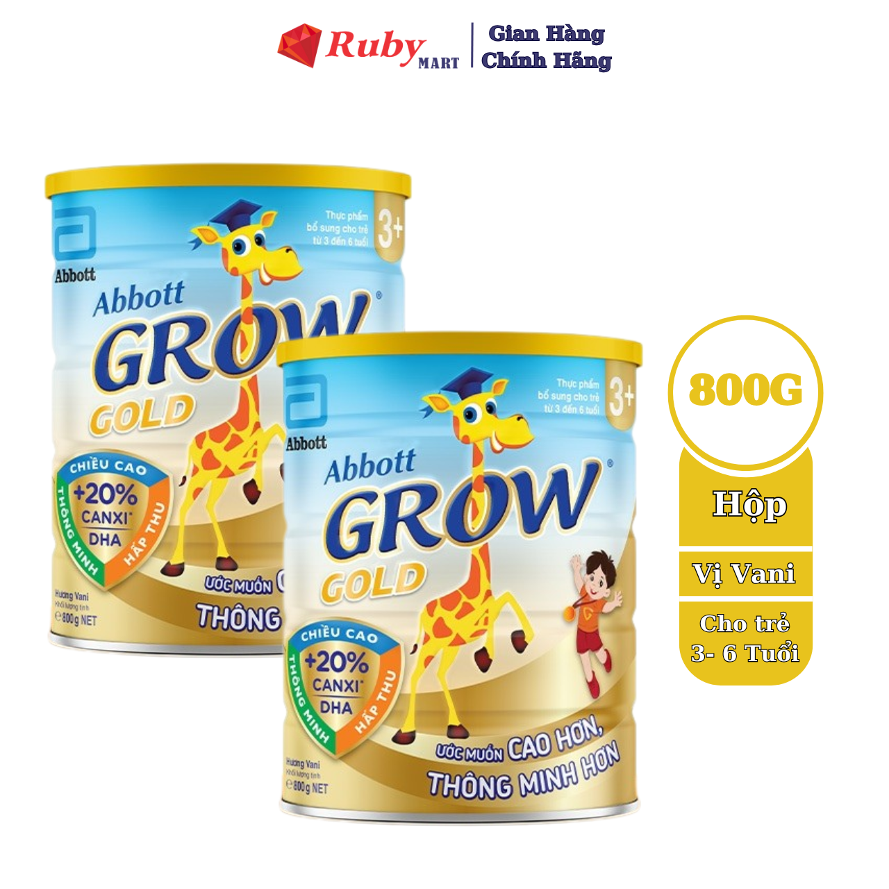 Combo 2 lon Sữa bột Abbott Grow 3+ 800g/lon cho trẻ từ 3-6 tuổi