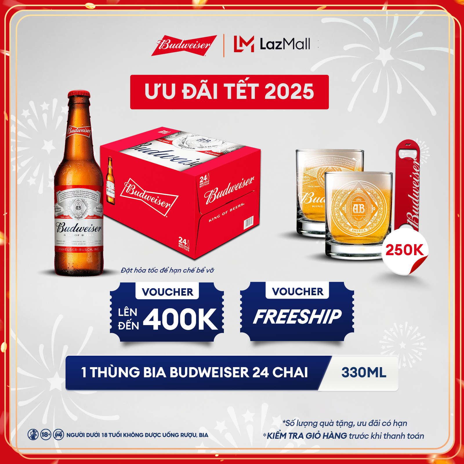 Thùng 24 Chai Bia Budweiser Chính Hãng (330ml/chai)