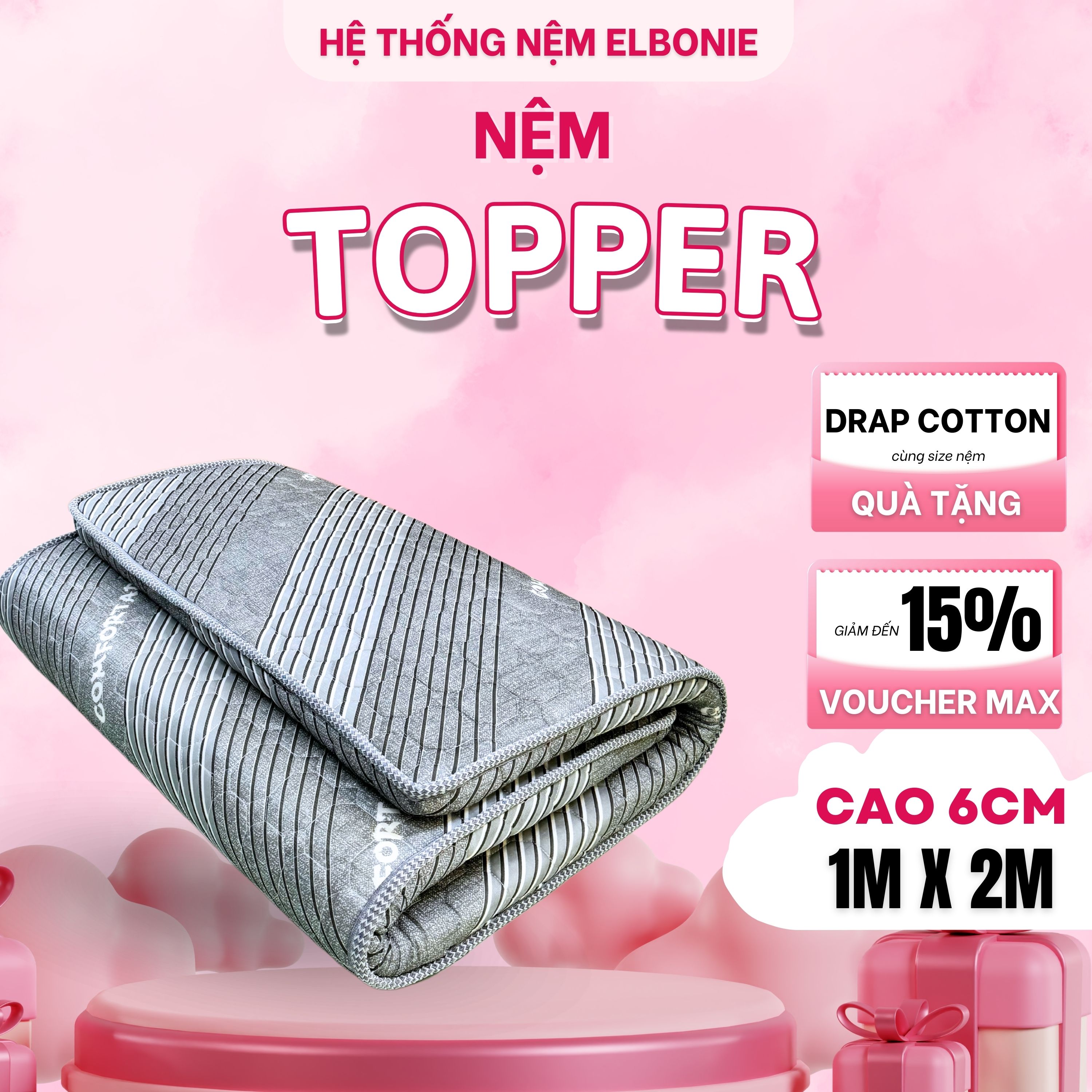 Nệm TOPPER Cao Su Non Gấp Gọn 6cm Êm Ái Nâng Đỡ Cơ Thể Không Xẹp Lún nệm văn phòng nệm ký túc xá màu