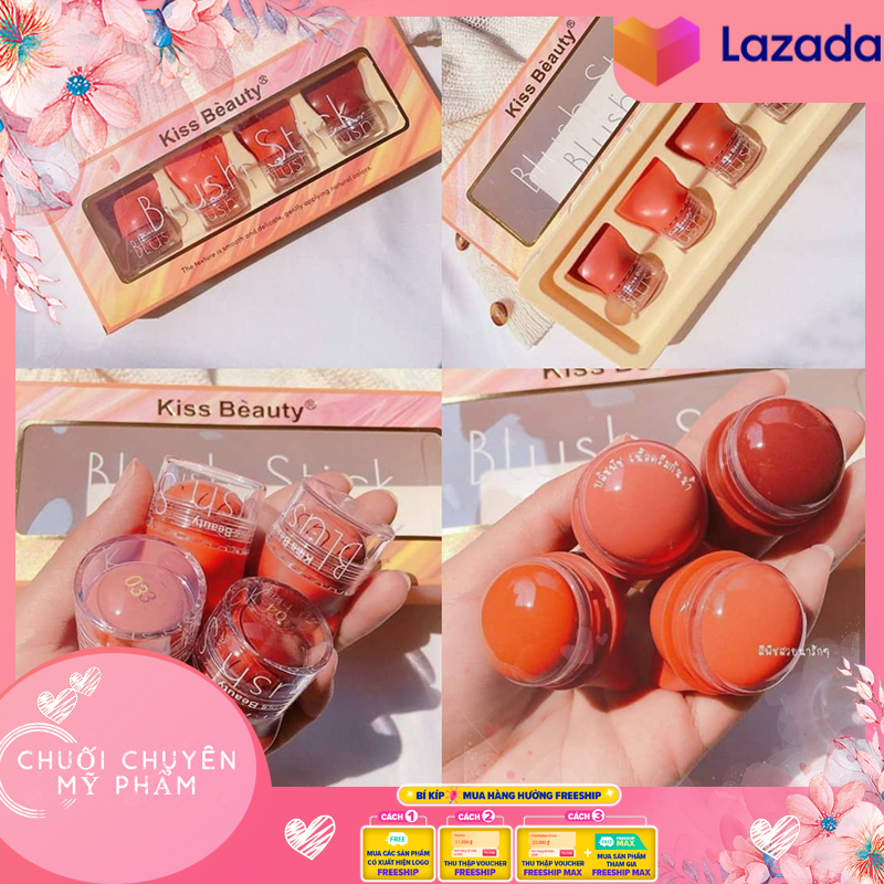 (Siêu Rẻ) Set Má Hồng Dạng Lăn Trang Điểm Tự Nhiên Lâu Trôi 4 Màu | Makeup 4 In 1 Set Blush Stick Kiss Beauty