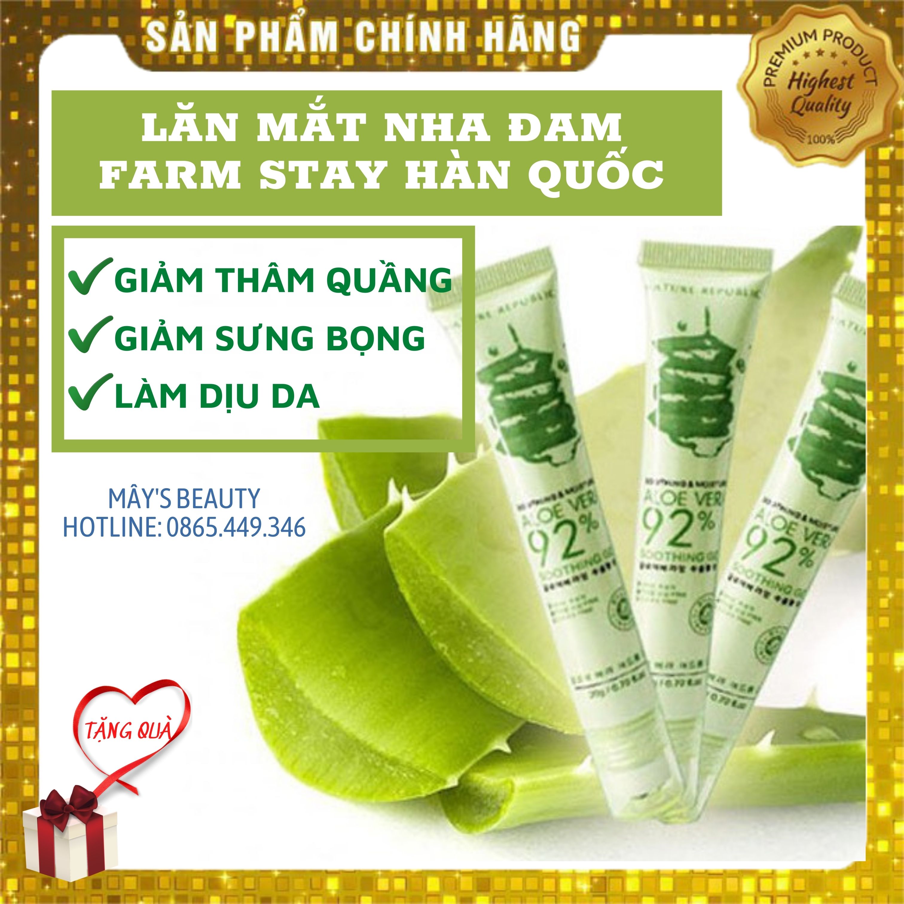 Lăn Mắt Nha Đam Farm Stay Hàn Quốc Giảm Thâm Quầng Mắt Sưng Bọng Mắt 30ml