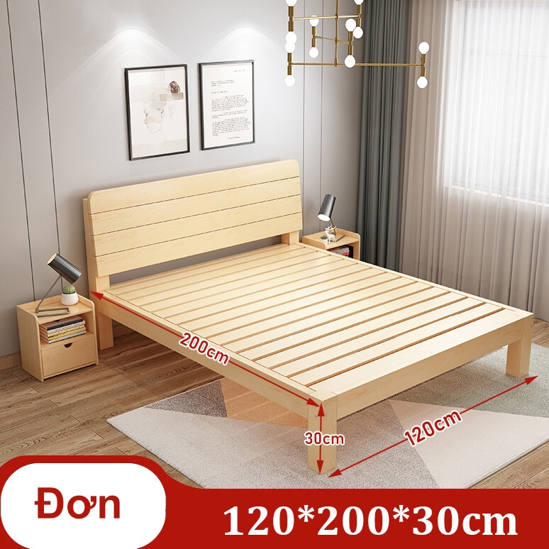 BOHO Giường ngủ gỗ thông tự nhiên bền đẹp nhiều kích thước Giường ngủ gỗ cn MDF Phong Cách Hiện Đại