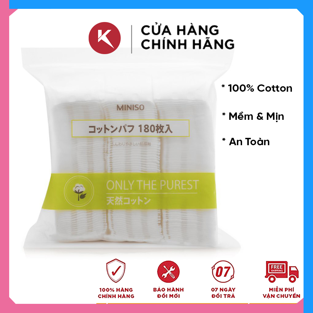 Bông Tẩy Trang Miniso Nhật Bản 180 Miếng 100% Cotton Hàng Chính Hãng Cầu Tạo Từ 100% Cotton Không Hóa Chất Tẩy Trắng