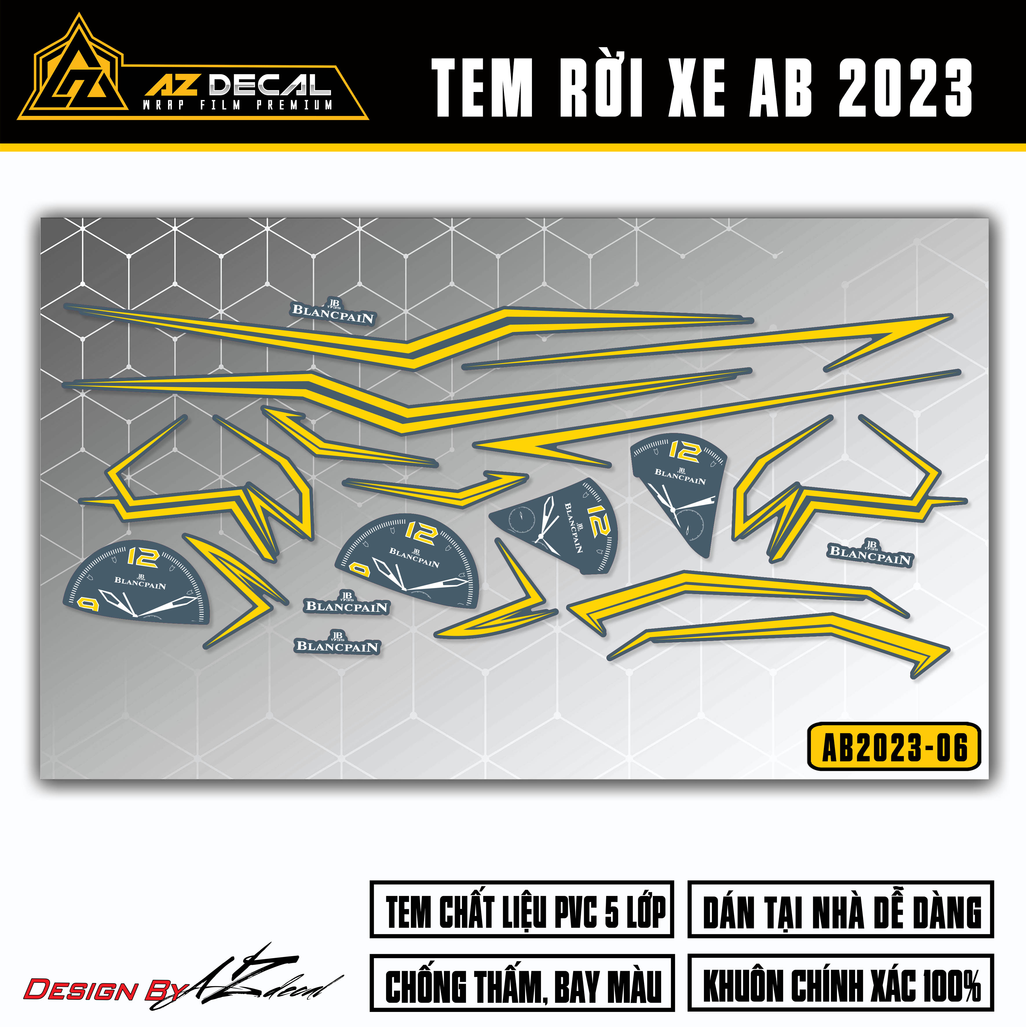 Tem AirBlade 2023 Mẫu Tem Chỉ Đồng Hồ | AB2023-06 | Team Decal Dán Xe Máy AB Air Blade 125 160 Chống