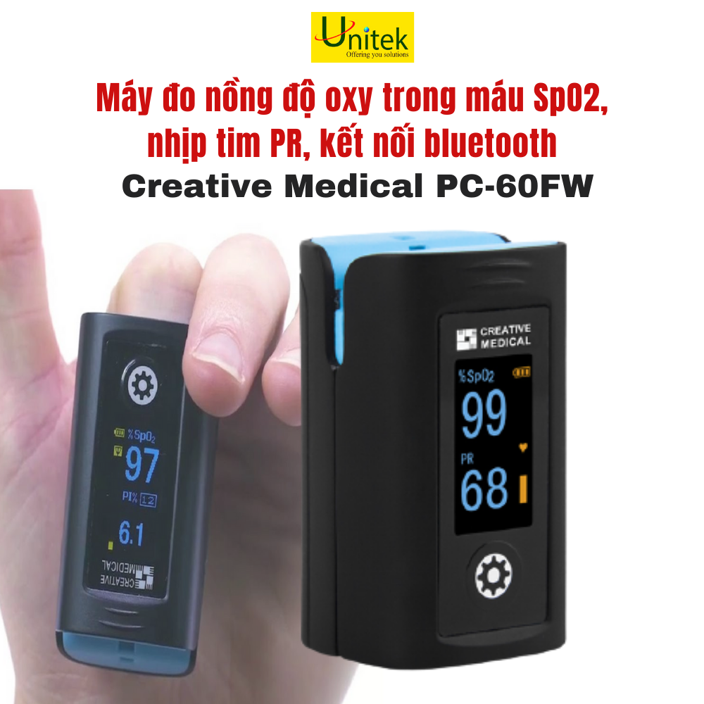 Máy Đo Nồng Độ Oxy Trong Máu Spo2 Và Nhịp Tim Creative Medical Model Pc - 60Fw Màn Hình Màu Oled Công Nghệ Moveoxy Spo2 Technology Kết Nối Bluetooth