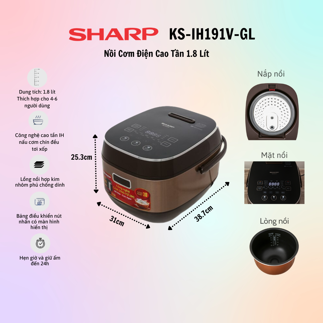 Nồi cơm điện cao tần Sharp KS-IH191V-BK/GL/RD - Hàng chính hãng