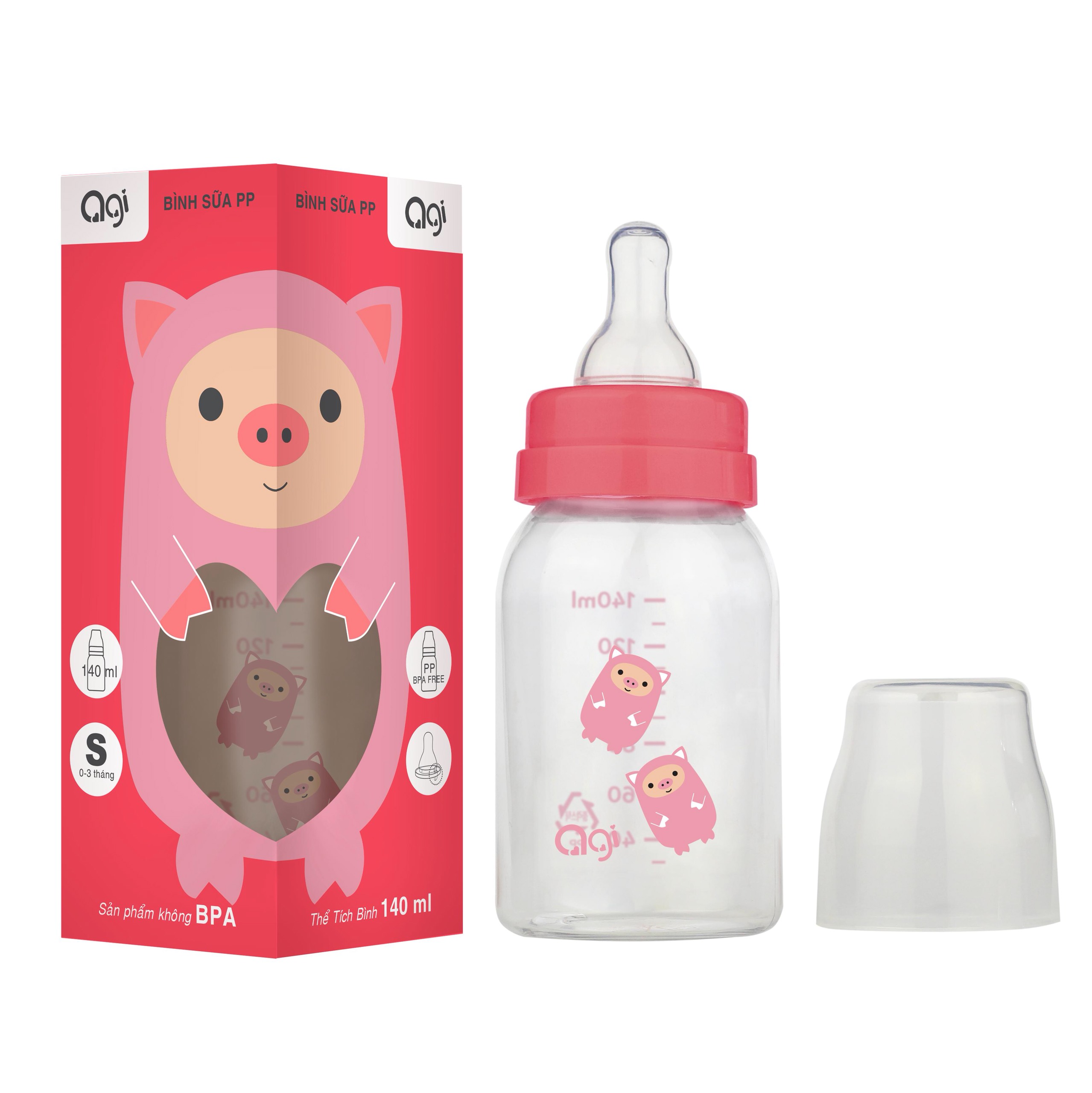 [HCM]BÌNH SỮA AGI 140ML CÓ VAN CHỐNG SẶC