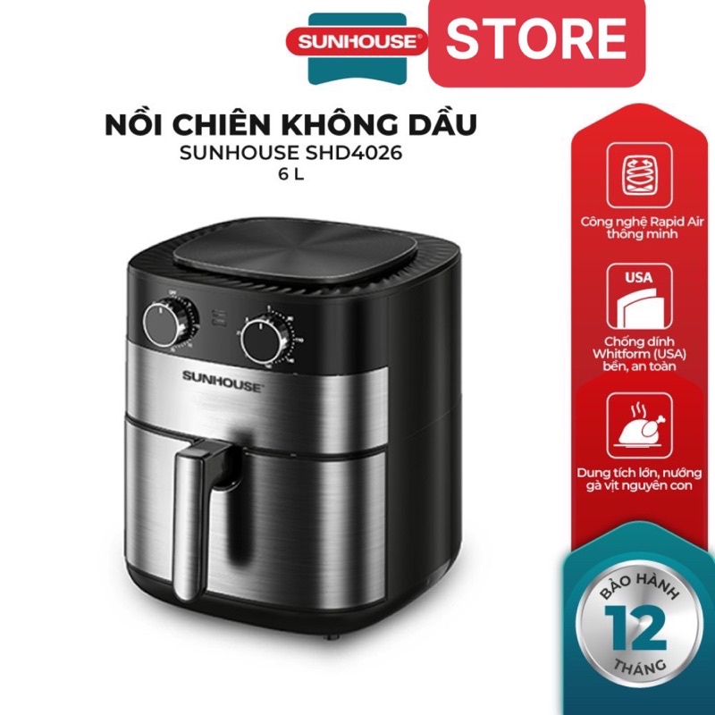Nồi chiên không dầu 6.0L SUNHOUSE SHD4026 và SHD4062