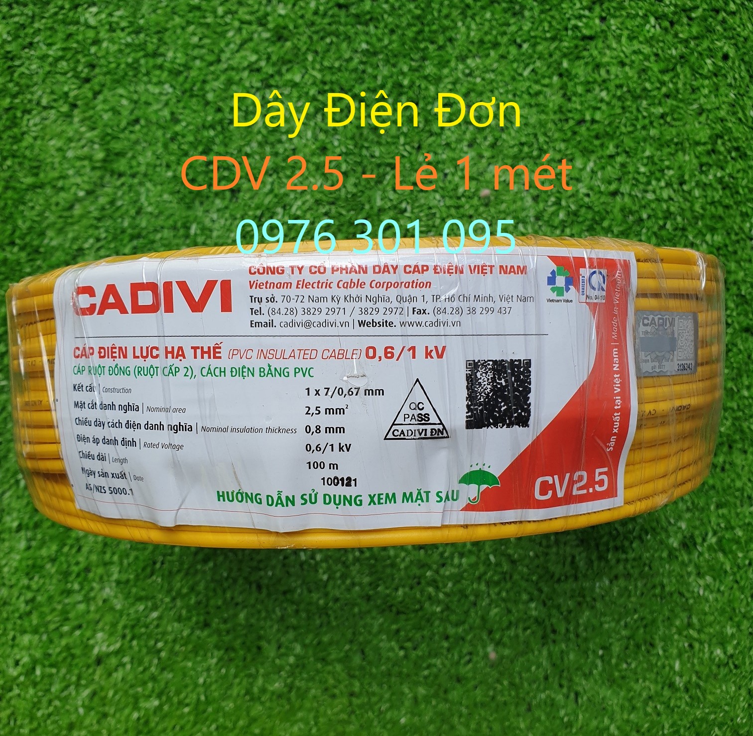 [CADIVI] Dây Điện ĐƠN CDV 1.0 / 1.5 / 2.0 / 2.5 (bán lẻ theo mét)