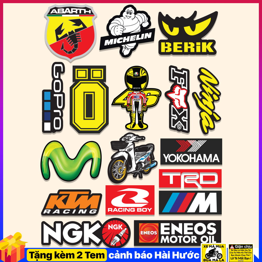 Combo 17 Tem Xe Máy Ohlins NGK Ninja - Team Xe Ex 150 Winner Wave Vario - Team Dán Xe Không Thấm Nướ