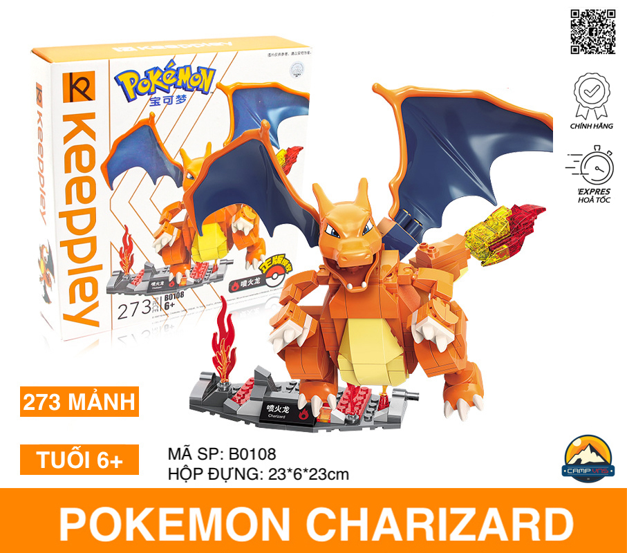 Đồ chơi lắp ghép xếp hình Pokemon rồng lửa Charizard B0108 chính hãng Keeppley